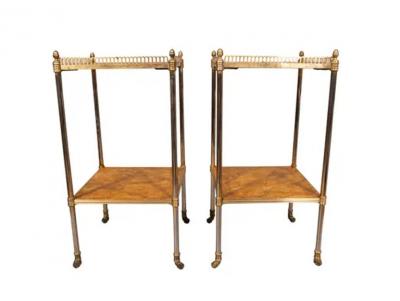 Pair Of Edwardian Style Brass And Leather End Tables