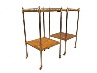 Pair Of Edwardian Style Brass And Leather End Tables