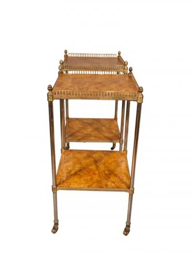 Pair Of Edwardian Style Brass And Leather End Tables