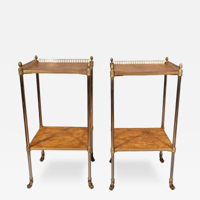Pair Of Edwardian Style Brass And Leather End Tables