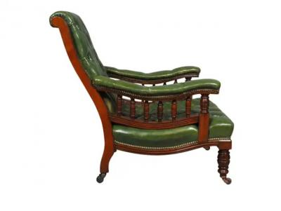 Pair Of English Late Victorian Green Tufted Leather Mahogany Armchairs