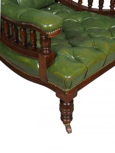 Pair Of English Late Victorian Green Tufted Leather Mahogany Armchairs