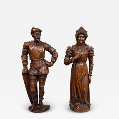 Pair Of European Carved Figures Of A Man And Woman