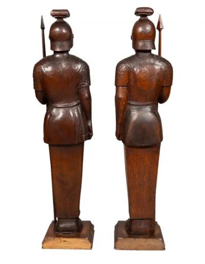 Pair Of European Carved Oak Roman Centurions