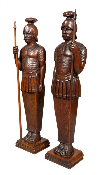 Pair Of European Carved Oak Roman Centurions