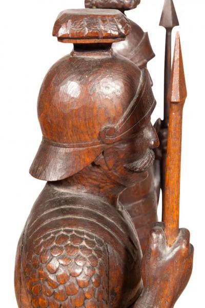 Pair Of European Carved Oak Roman Centurions