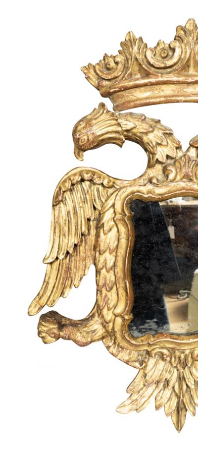 Pair Of European Giltwood Double Headed Eagle Mirrors