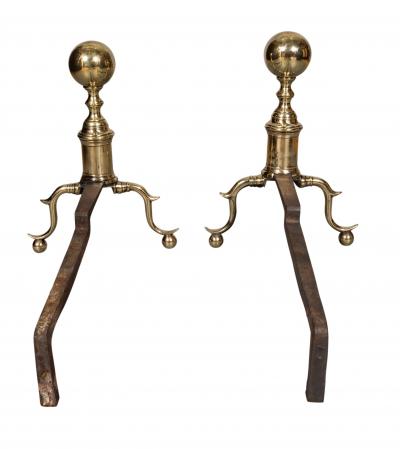 Pair Of Federal Brass Ball Top Andirons