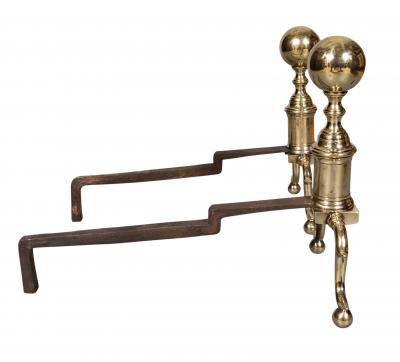 Pair Of Federal Brass Ball Top Andirons