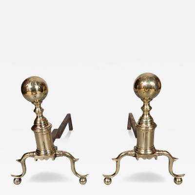 Pair Of Federal Brass Ball Top Andirons