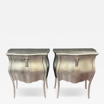 Pair Of Fendi Canova Silver Leaf Nightstands