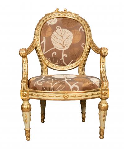 Pair Of Fine Italian Neoclassical Painted And Giltwood Armchairs