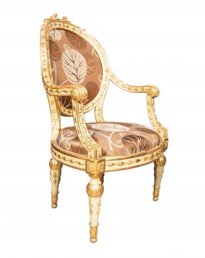 Pair Of Fine Italian Neoclassical Painted And Giltwood Armchairs