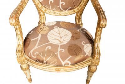 Pair Of Fine Italian Neoclassical Painted And Giltwood Armchairs