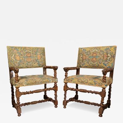 Pair Of Flemish Baroque Walnut Armchairs