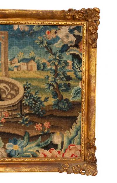Pair Of Framed Needlepoint Pictures Depicting Scenes From Aesops Fables