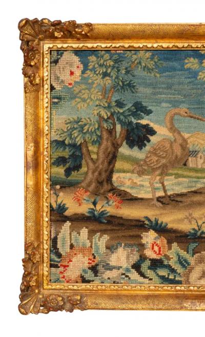 Pair Of Framed Needlepoint Pictures Depicting Scenes From Aesops Fables