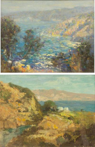 Pair Of Framed OIl Paintings Of Santa Barbara By DeWitt Parshall