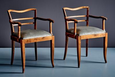 Pair Of French Art Deco Armchairs with new velvet upholstered seats
