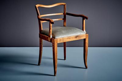 Pair Of French Art Deco Armchairs with new velvet upholstered seats