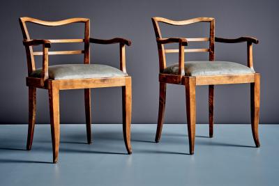 Pair Of French Art Deco Armchairs with new velvet upholstered seats
