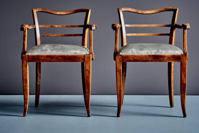 Pair Of French Art Deco Armchairs with new velvet upholstered seats