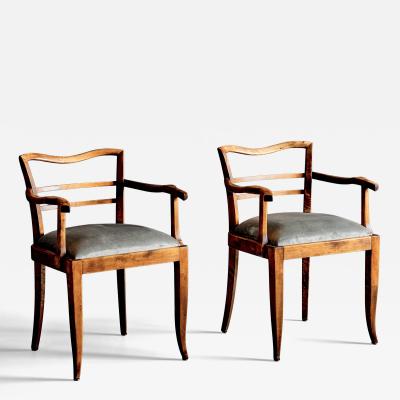 Pair Of French Art Deco Armchairs with new velvet upholstered seats