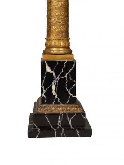 Pair Of French Empire Bronze and Faux Marble Table Lamps