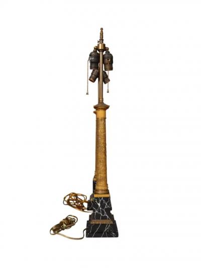 Pair Of French Empire Bronze and Faux Marble Table Lamps