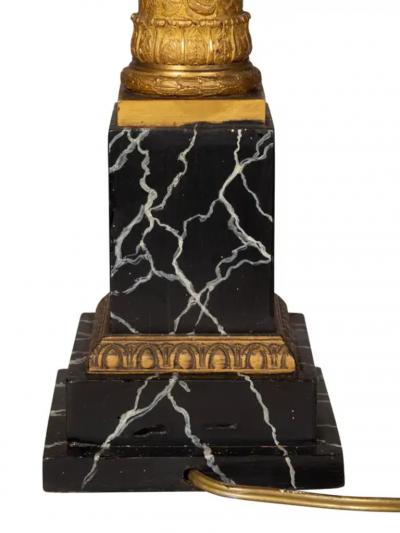 Pair Of French Empire Bronze and Faux Marble Table Lamps
