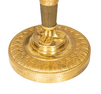 Pair Of French Empire Ormolu Candlestick Lamps With Tole Shades