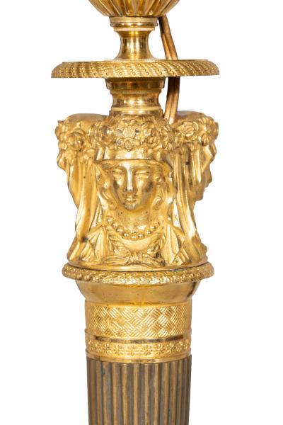 Pair Of French Empire Ormolu Candlestick Lamps With Tole Shades