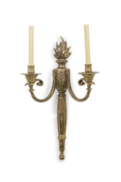 Pair Of French Empire Revival Bronze Two Light Wall Sconces