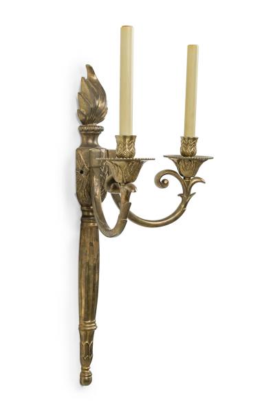Pair Of French Empire Revival Bronze Two Light Wall Sconces
