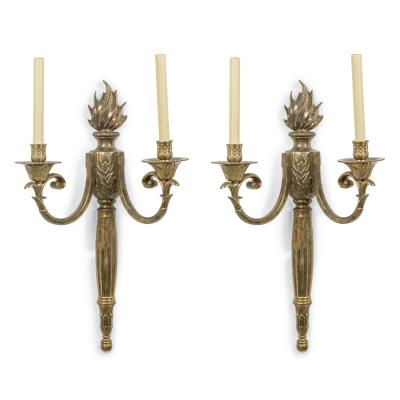Pair Of French Empire Revival Bronze Two Light Wall Sconces