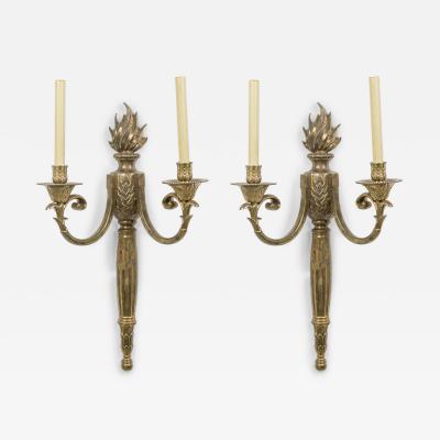 Pair Of French Empire Revival Bronze Two Light Wall Sconces