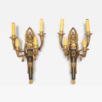 Pair Of French Empire Style Bronze Wall Lights