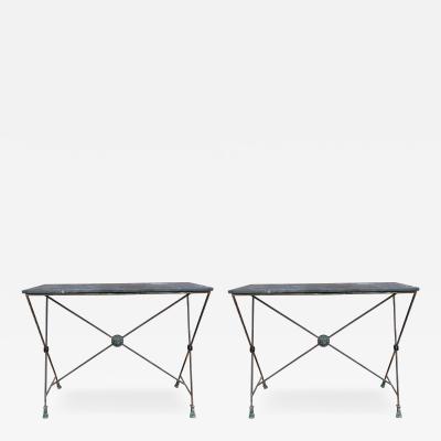 Pair Of French Maison Bagu s Wrought Iron Neoclassical Style Console Tables