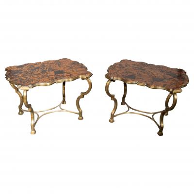 Pair Of French Moderne Bronze And Faux Tortoise End Tables