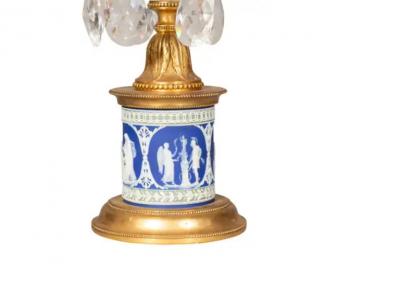 Pair Of George III Cut Glass And Jasper Ware Candlesticks