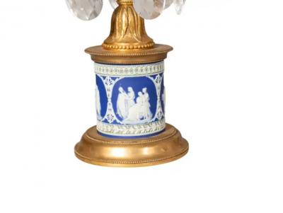 Pair Of George III Cut Glass And Jasper Ware Candlesticks