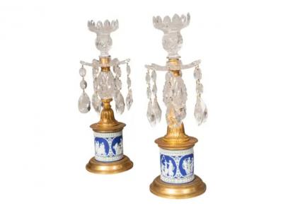 Pair Of George III Cut Glass And Jasper Ware Candlesticks
