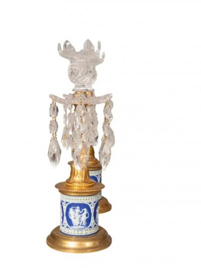 Pair Of George III Cut Glass And Jasper Ware Candlesticks