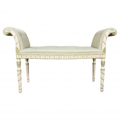 Pair Of George III White And Green Painted Window Benches