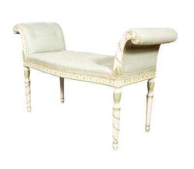 Pair Of George III White And Green Painted Window Benches