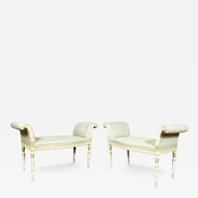Pair Of George III White And Green Painted Window Benches