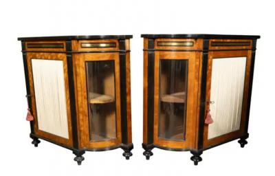Pair Of George IV Satinwood And Ebonized Cabinets
