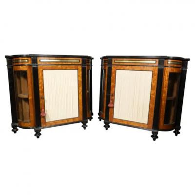 Pair Of George IV Satinwood And Ebonized Cabinets