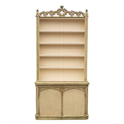 Pair Of Gothic Revival Painted Bookcases Of Slightly Different Proportions