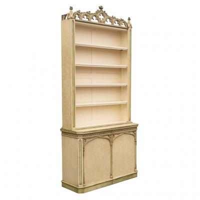 Pair Of Gothic Revival Painted Bookcases Of Slightly Different Proportions